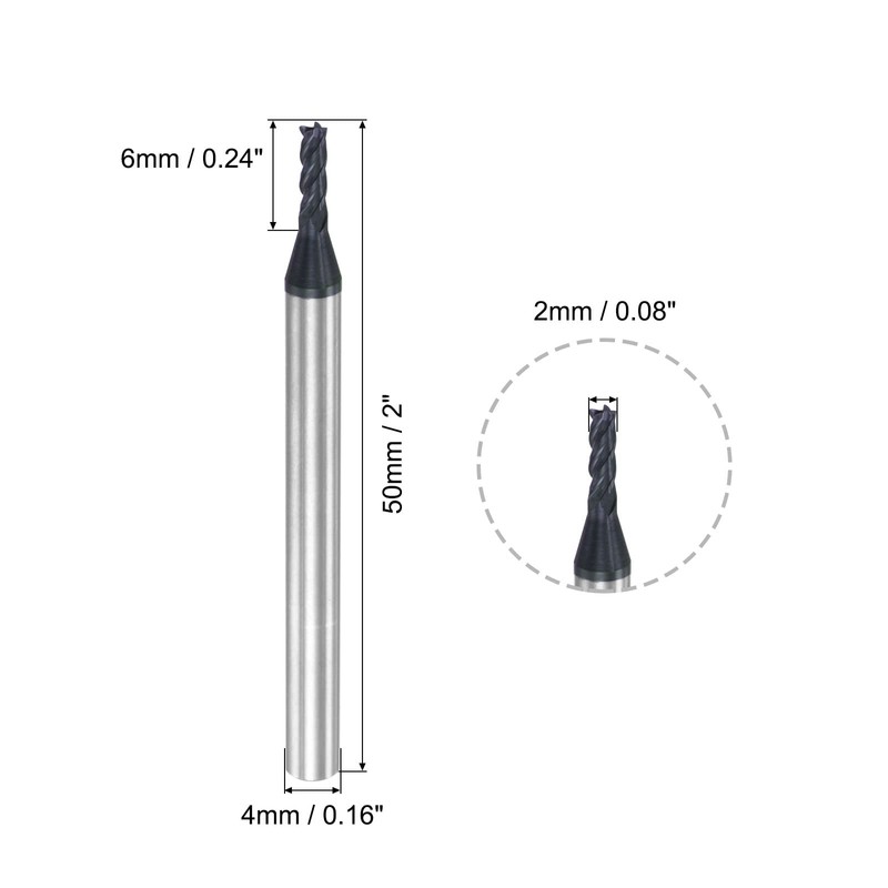 sourcing map Square Nose End Mill, 2mm Tip Dia Solid