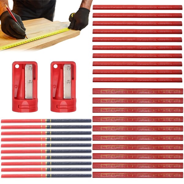 ZDL Carpenter's Pencils, 32 Pieces, Red Pencil, Construction Site, Construction