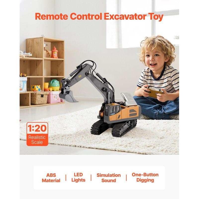 VEVOR Remote Control Excavator Toy, 11 Channel, 1:20 Scale Remote