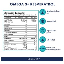 Omega 3  Resveratrol Con Licopeno Newmanity 180 Caps Sin Sabor                                                                                        