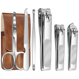 6pcs German Nail Clippers, Father's Day Gifts for Men Dad, Travel Ultra Sharp Sturdy Curved Edge Trimmer Nail Cutter, PU Leather Easy to Carry Manicure Nail Clippers