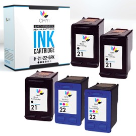 CMYi 21 22 Replacement Combo Pack Ink Cartridges for HP DeskJet 3910, 3915, 3918, 3920, 3930, 3930v, 3938, 3940, 3940v, D1311, D1320, D1330, D1341, D1360, D1368, D1415 Printers (3 Black, 2 Color)