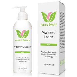 Amara Beauty Vitamin C Face & Body Lotion 15% - with Shea Butter & Jojoba Oil - 8 oz