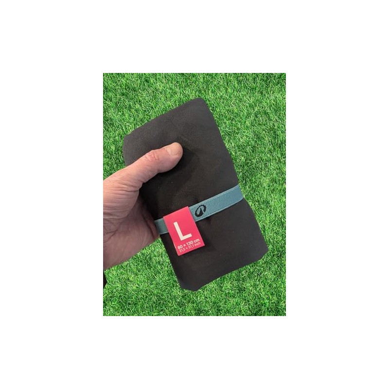 jowiha Nabaiji Microfibre Sports Towel, Black with Turquoise Band, Large
