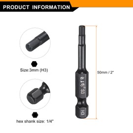 HARFINGTON 5pcs Hex Head Wrench Drill Bit 3mm(H3) Metric 1/4" Hex Shank 2"(50mm) Length S3 Steel Magnetic Impact Drivers Screwdriver Bit Industrial Grade Hexagon Electric Drill Bits