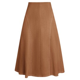 Kate Kasin Women's Suede Midi Skirt 2024 Fall Winter High Waist A Line Skirt Brown