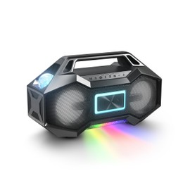 Ion Party Rocker Go Portable Bluetooth Boombox Speaker with Party Lights, Battery, 3.5" Speakers, FM Radio, USB Charge Port, App, Water-Resistant, 60W