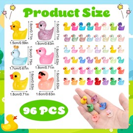 GSrenyu 96 Pcs Mini Ducks Colorful Tiny Ducks 6 Styles Resin Animals Mini Figures Miniature Figures for Garden Dollhouse Landscape Tabletop Party Decoration DIY