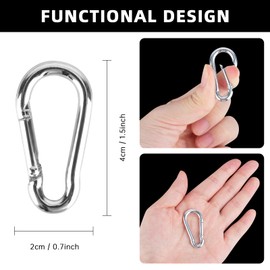 Pack of 30 Carabiner Hooks, Stainless Steel, Small, 4 x 40 mm Carabiner Keyring, Aluminium Carabiner for Fishing, Hiking, Backpack (Silver)
