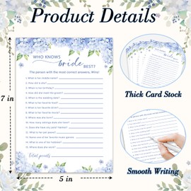 oayGnay Wedding Games, Who Knows Bride Best, Blue Hydrangea Wedding Shower Game Cards, Bridal Shower Games 25 Guests for Engagement Party, Minimalist Engagement Party Supplies (5"x7") -07