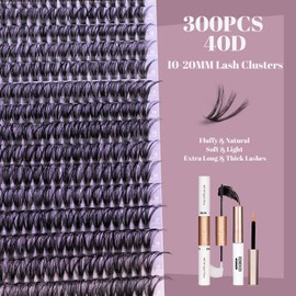 Ocean Pearl Cluster Lashes 300 PCS Eyelashes Individual Kit 40D Eyelash Clusters 10-20mm Mix Eyelash Extensions Kit Natural False Eyelashes Fluffy Lash Clusters with Bond and Glue-40D