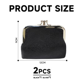 Pack of 2 Women's Purse, PU He Wallet, Short Wallet, Double Pocket Wallet, Card Holder, Portable Coin Purse, black, Modern
