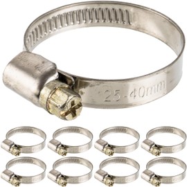 Hose Clamps with Worm Drive, Pack of 8, Clamping Range Diameter 25-40 mm, for 1 1/4 Inch Hoses, W2 Steel, Phillips SW 7, 9 mm Bandwidth, for Fixing Washing Machines, Dishwasher Connection