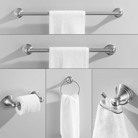 Sagetta Nickel Bathroom Hardware Set, 5-Piece Bath Accessories Set Wall Mount Includes 20 in Towel Bar, 16 in Towel Bar, Towel Ring, TP Holder, Towel Hook Brushed Nickel