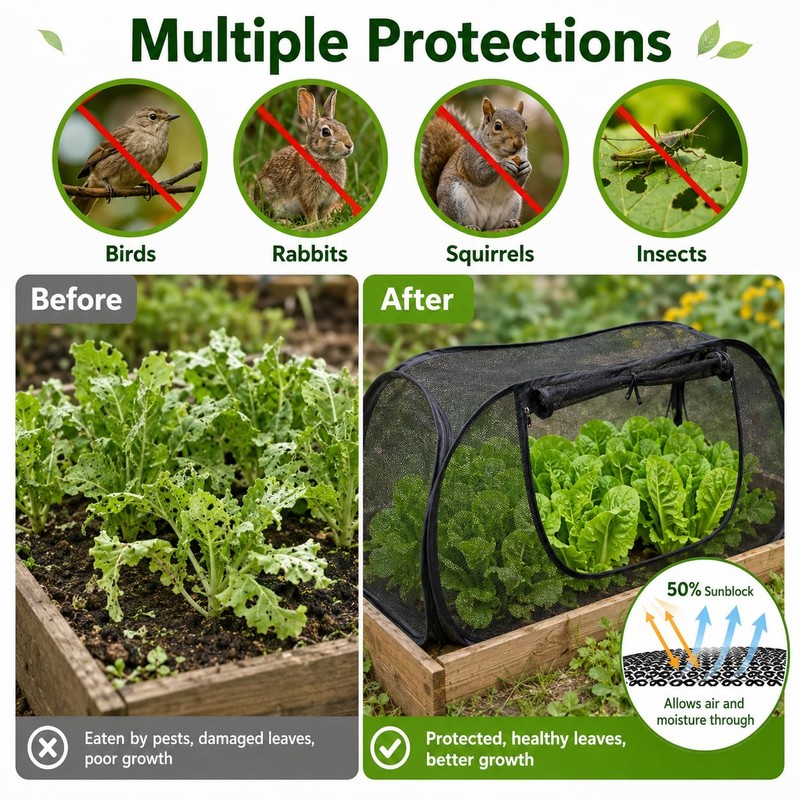 2PCS Pop Up Mesh Plant Covers for Raised Beds, Foldable