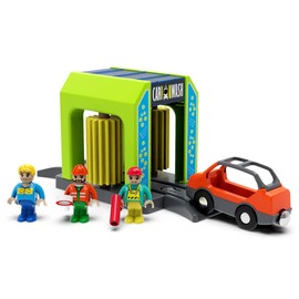 Wooden Railway Accessories Car Wash for Railway Rail, Train Toy Accessories Compatible with All Major Brands of Train Set System, Railway Rail Station for Children Aged 3 and More
