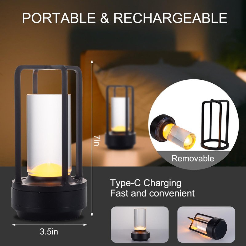 Cordless Portable LED Table Lamp， Rechargeable Battery Operated Desk Lamp
