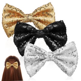 Healeved 3Pcs Sparkly Hair Bows for Glitter Bling Hair Clips with Bows Cute Hair Accessories for Teens Easy to Wear Alligator Clip Hair Decorations for Hair