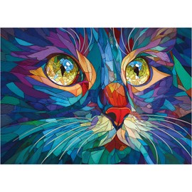 Rocorose Stained Glass Cat Jigsaw Puzzle for Adults, 1000 Pieces Pretty Kitten Art Puzzles Challenging Cute Colorful Animal Puzzle for Game Nights Home Decor