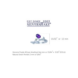 Silvershake Petite Natural African Amethyst and Peridot 925 Sterling Silver Vine Leaf Ring Size 5.5