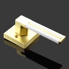 EHOMEWARE 1 Pack Gold Door Lever with White Leather Handle, Brass Interior Door Handle, Keyless Dummy Door Handle, Pull or Push Function for Pantry/Store Room/French Doors, Single Side Door Lever