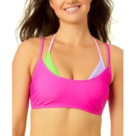 Salt + Cove Women's Juniors' Double Look Bralette Bikini Top (Pink, Medium)
