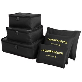 WOWTOY 6PCS Packing Cubes for Travel Luggage Organiser Bag Compression Pouches Clothes Suitcase, Packing Organizers Storage Bags for Travel Accessories, Black