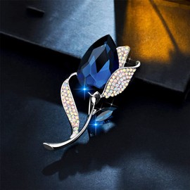 ZXCVWWE Blue Tulip Rhinestone Zirconia Crystal Brooch Elegant Simple Corsage Pin for Women Party Wedding Clothing Flower Brooch Pin Dress Accessories Lapel Pins Jewelry Blossom Fashionable Gifts