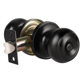 KNOBWELL 1 Pack Modern Door Knob, Matte Black Door Knob Bathroom Door Knob, Bedroom Door Knobs with Lock, Interior Door Knob