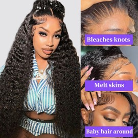 Nuocheng Deep Wave Lace Front Wigs Human Hair 200% Density 13x6 HD Lace Glueless Wigs Human Hair for Black Women Deep Curly Human Hair Wigs Pre Plucked with Baby Hair Natural Color 22Inch