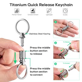 TISUR Titanium Quick Release Keychain, Retractable Key Chain Detachable Keychain Clip，Pull Apart Key Rings for Men Women