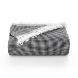 GAMUSI Multipurpose Bedspread for Bed Sofa Plaid Foulard Sofa Blanket Soft and Breathable Cotton Bee Nest 180 x 140 cm Black