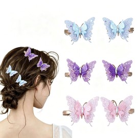 6 PCS Small Butterfly Hair Clips, Glitter Mini Butterfly Clip for Women and Girls, Cute Fairy Hair Accessories for Thin Hair, 90s Y2K Sparkly Butterfly Barrettes for Wedding, Party, Daily Use