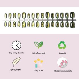 Green Cat Eye Press On Nails Short Medium Square Fake Nails Fantasy Stick on Nails with Eye Designs for Women Artificial Full Cover Glue on Nails Diy False Nails for Wedding Birthday Prom 24pcs