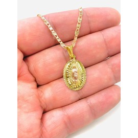 IsasJewelry 14K Gold Filled Virgen de Guadalupe Valentino Chain Necklace 20" Womens Mens