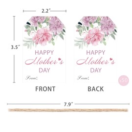 50PCS Happy Mother’s Day Gift Tags, Mothers Day Tags with String for Mom, Grandma and Teacher (Purple Flower Design)