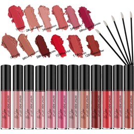 Brillo de labios en crema 12 colores, lápiz labial de nueva textura 2026 Color crema 12 colores, lápiz labial de terciopelo hidratante resistente al agua, antidecoloración y de larga duración (12PCS)
