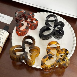 Ypkia 4 Stück Schmetterling Haarklammer Mittelgroß Schwarz Schildpatt Haarspangen Damen Für Frauen Dickes Und Dünnes Haar-Accessoire (7cm)