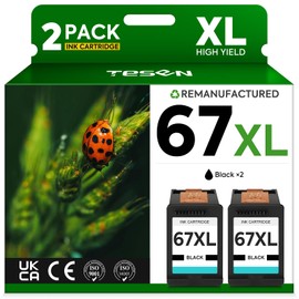 67XL Black Remanufactured Ink Cartridge Replacement for HP Ink 67 67XL Printer Ink use for DeskJet 2700 2700e 2755e 2855e 2800 4155e 4255e 4100 Envy 6400 6055 6055e 6455e Printer 2-Pack