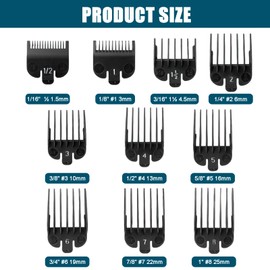 Pack of 10 Trimmer Attachments, Hair Trimmer Attachments, Hair Trimmer Attachment Set, Hair Clipper Guide Limit Comb Set 1.5 mm to 25 mm for Choice of Most Hair Clippers (Black)