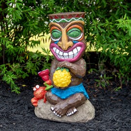 Northlight DW91890 Solar Lighted Polynesian Outdoor Garden Smiling Tiki Statue, 13.75", Brown