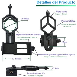 Kivsin Montaje del Adaptador del teléfono del telescopio,Soportes para teléfono móvil para telescopio y microscopio Binocular，para monoculares/telescopios astronómicos