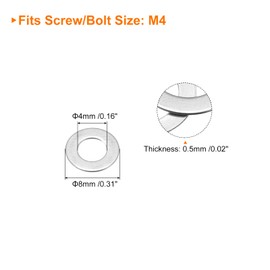 sourcing map M4 304 Stainless Steel Flat Washers, 50pcs 4x8x0.5mm Ultra Thin Flat Spacers for Screw Bolt, Electronic Repair, Automotive