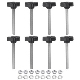 sourcing map 8pcs Tee Wing Knobs M6 x 60mm Metric 304 Stainless Steel Threaded Stud 27mm Z/T Head Plastic Handles Thumb Screws Hand Clamping Knob Grip Thumbscrew with Nuts Washers, Black