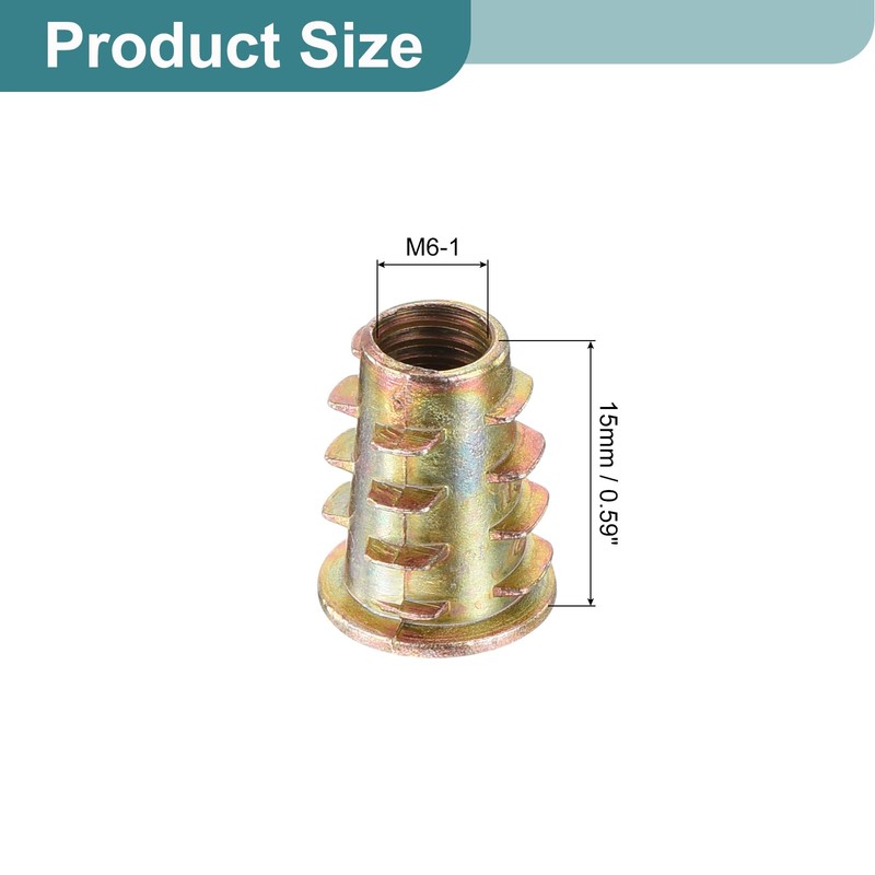 sourcing map 100Pcs Threaded Inserts, M6-1x15 Zinc Alloy Hex-Flanged Nut