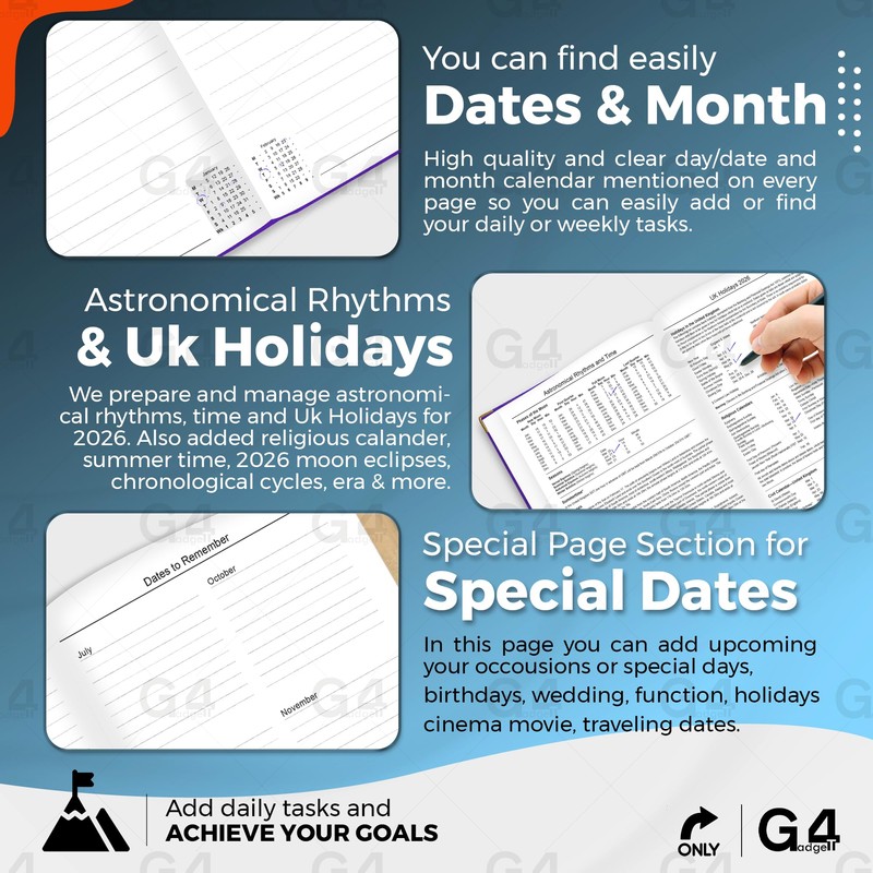 G4GADGET 2026 A4 Diary Week to View – Purple |