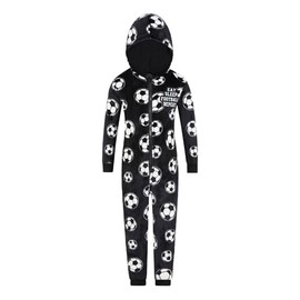ThePyjamaFactory Boys Eat Sleep Football Repeat Black and White Fleece Gaming Sleepsuit (12-13 Years)
