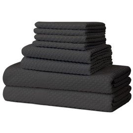 kingrest 8 Pack 100% Cotton Towels, Cotains 2 Bath Towel 27" x 55",2 Washcloth 14" x 30",4 Handtowels 14" x 14", Larger & Lightwight, Highly Absorbent Super Soft Towels(Dark Gray)