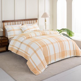 ALPHA HOME 100% Cotton Jacquard Duvet Cover King, Cozy Waffle Weave Bedding Sets for All Season, 3 Pieces with Duvet Cover & Pillow Shams, Dark Orange