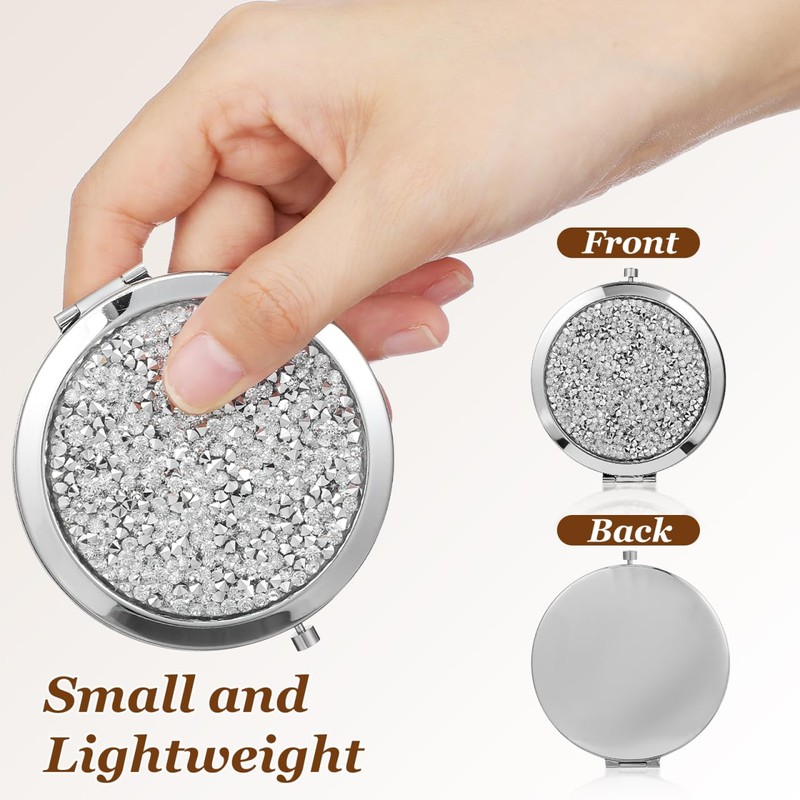 LALAFINA Rhinestone Compact Mirror Double-Sided Round Pocket Makeup Mirror for